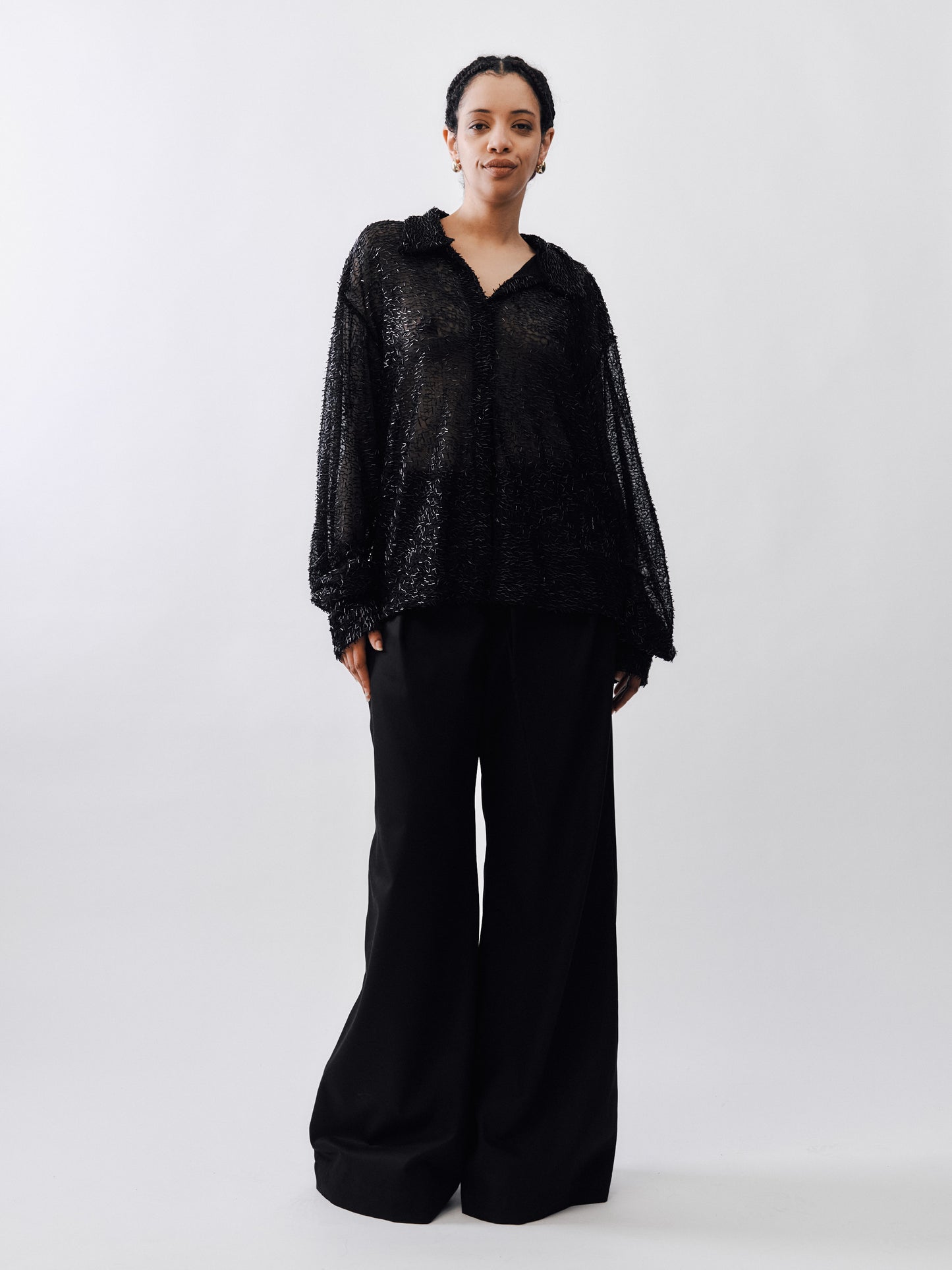 Marq Shirt – Black Beaded Mesh