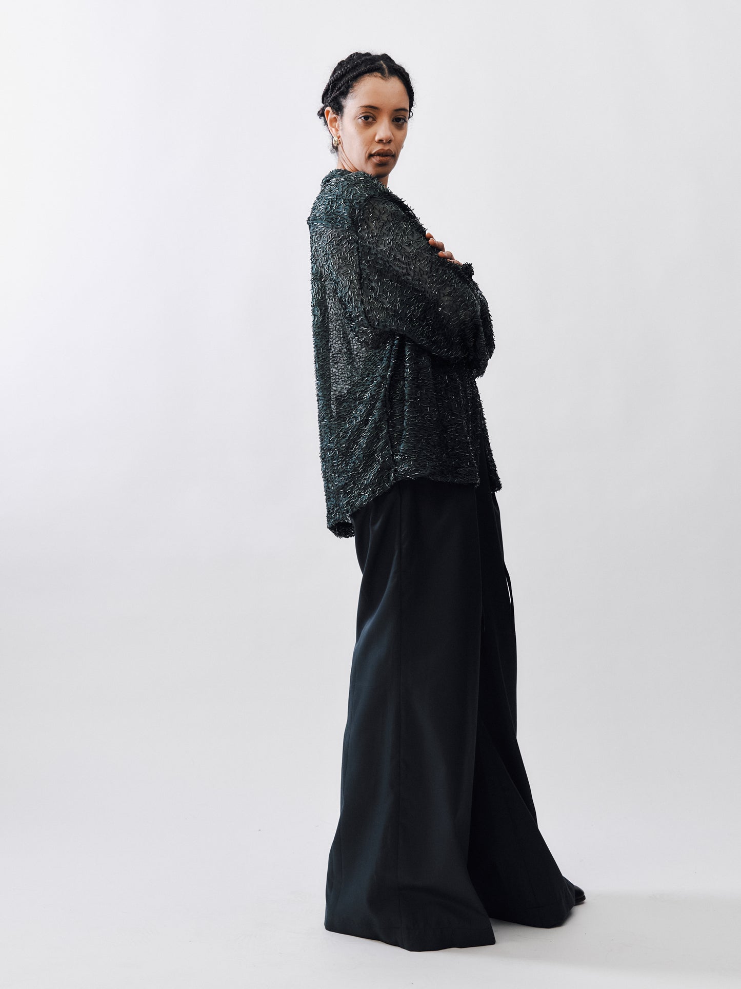 Marq Shirt – Bottle Green Beaded Mesh