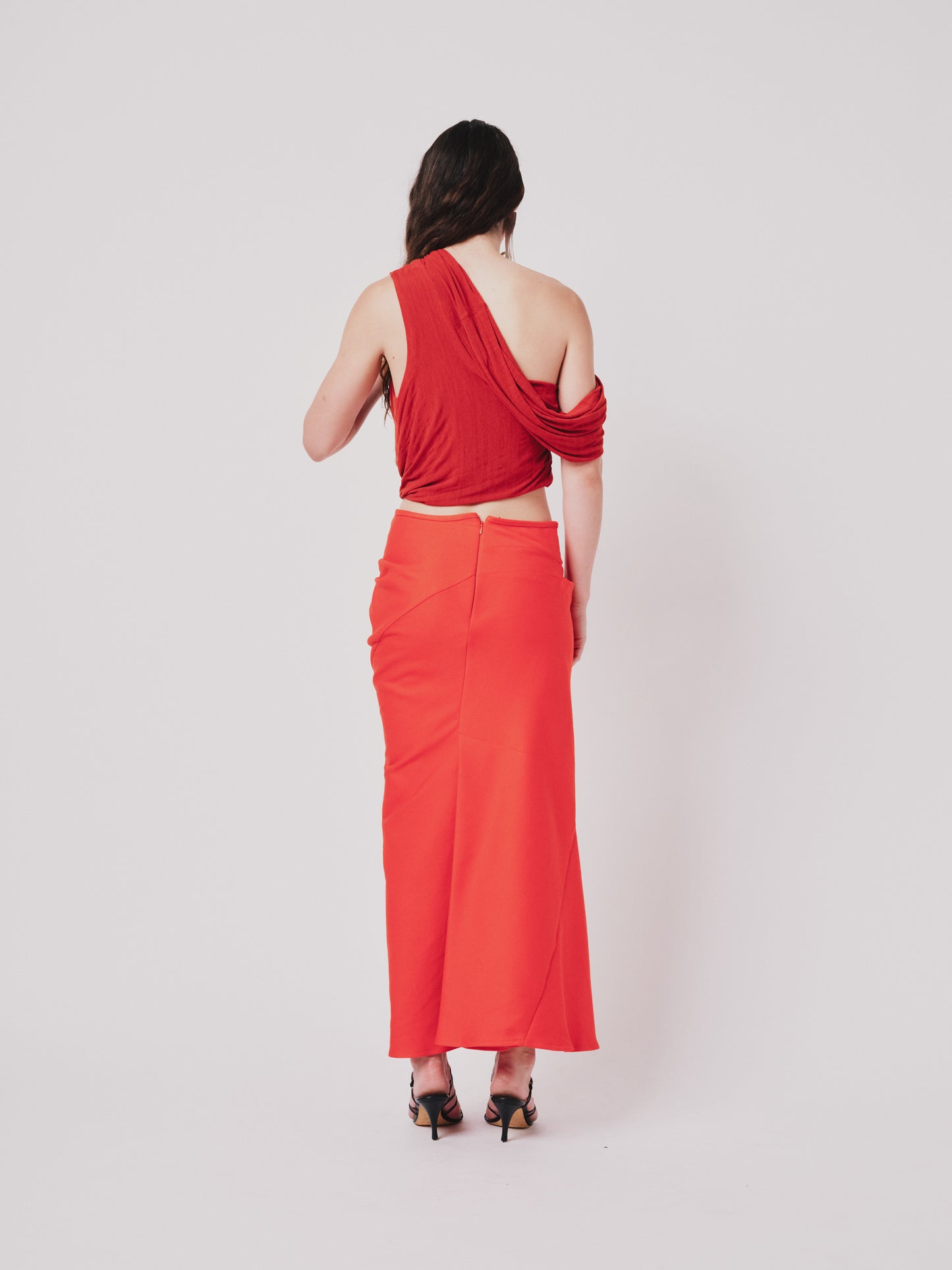 Structured Drape Skirt — Brushed-Back Cotton Orange | ONE-OFF