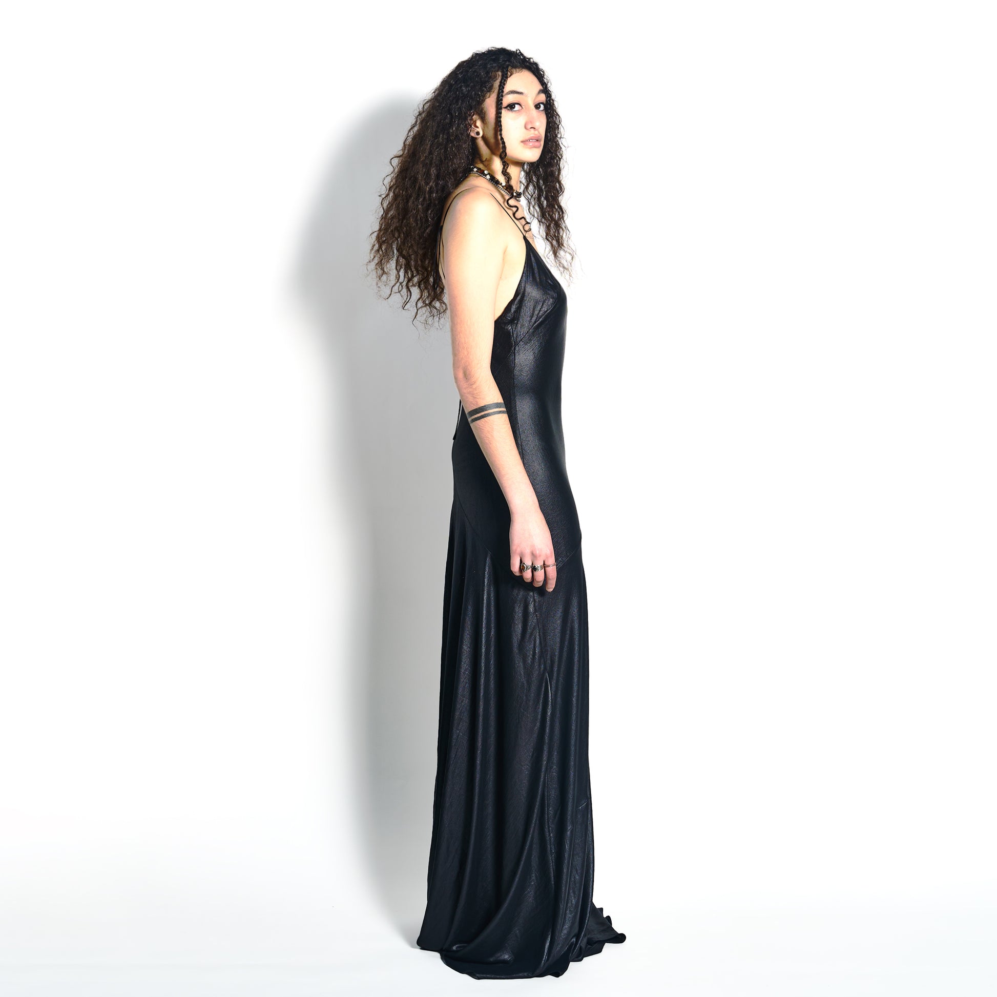 Liquid Black Ashleigh Slip Dress - Side View