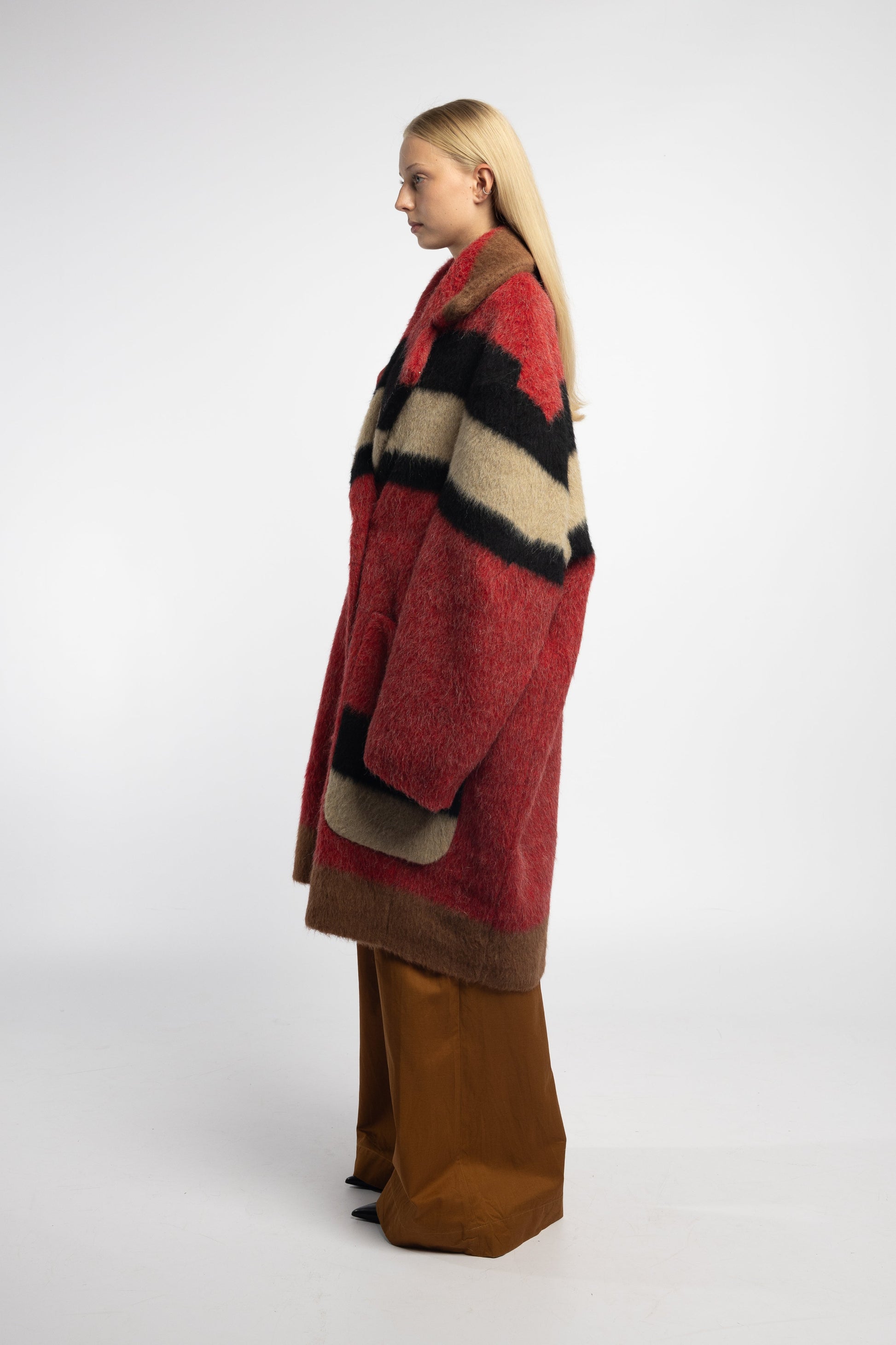 Hoffman Coat – Italian Mohair, side view highlighting the cinched waist and sculptural sleeves