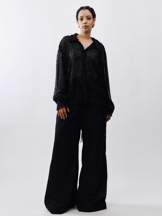 Marq Shirt –  Black Beaded Mesh