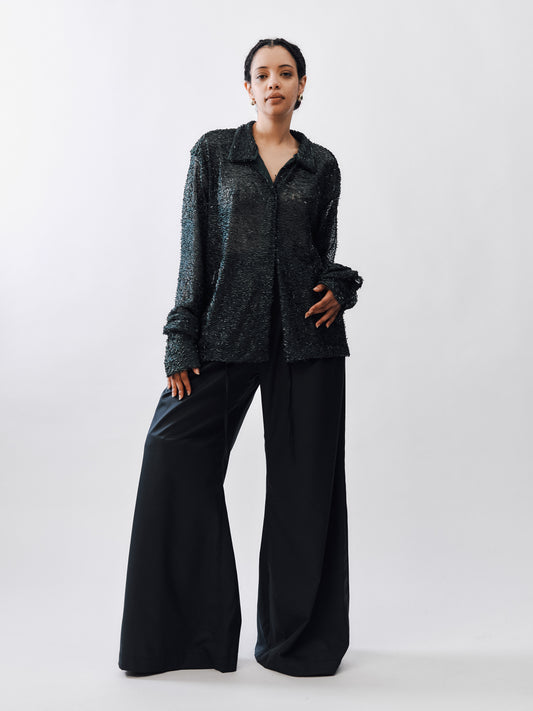 Marq Shirt –  Bottle Green Beaded Mesh