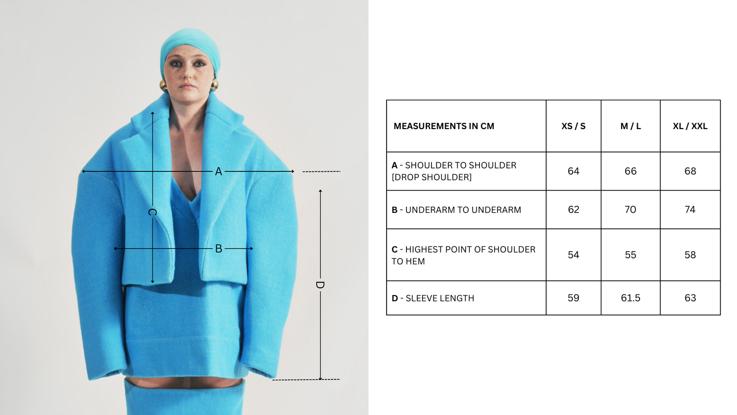 Hoffman Hybrid Puffer Jacket in Vivid Cerulean Size Chart.