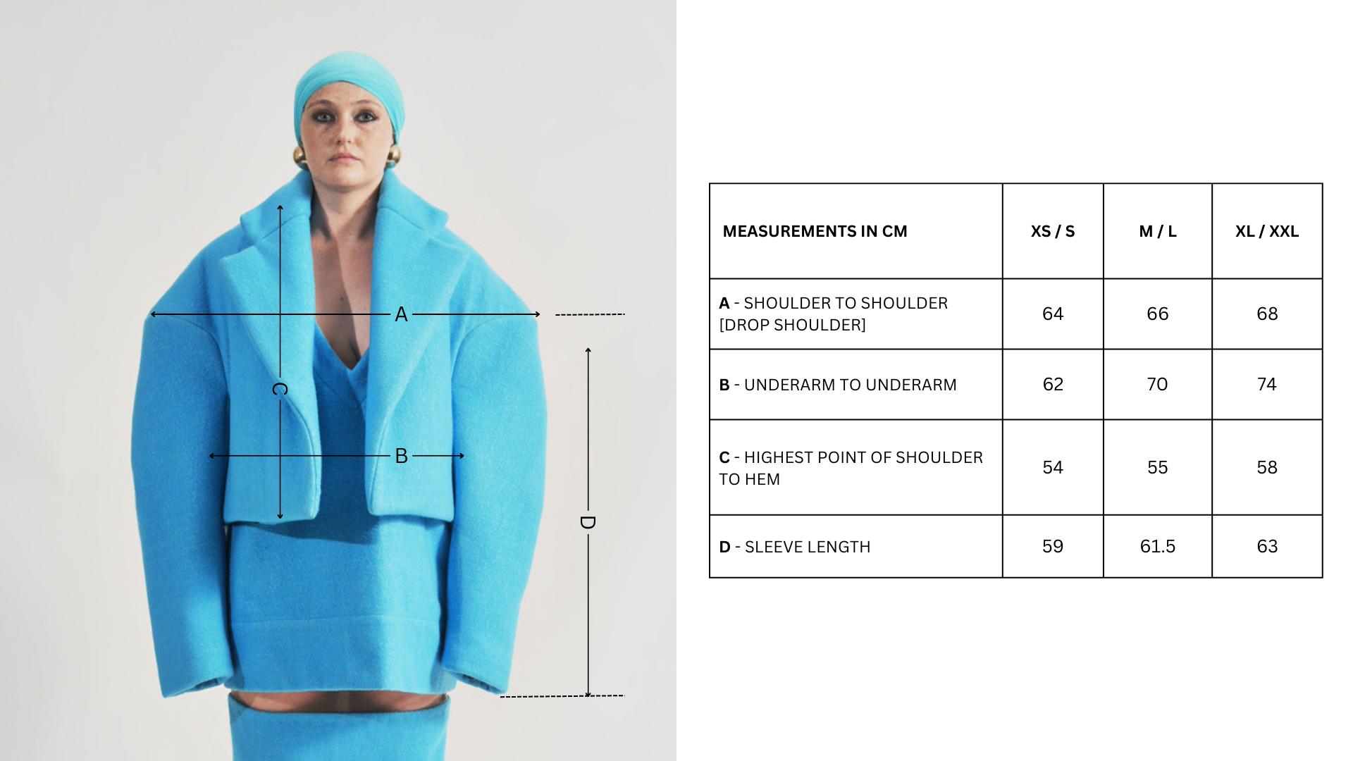 Hoffman Hybrid Puffer Jacket in Vivid Cerulean Size Chart.