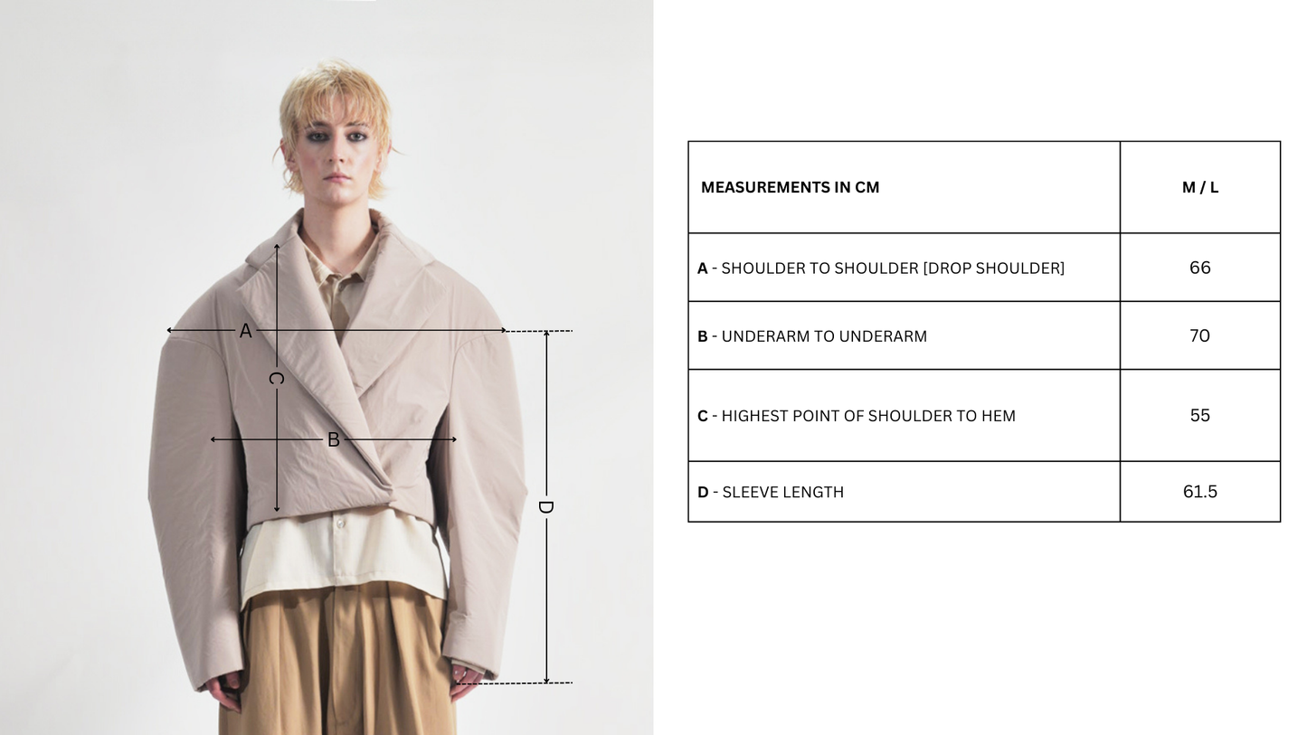 Hoffman Hybrid Puffer Jacket in Sand Size Chart