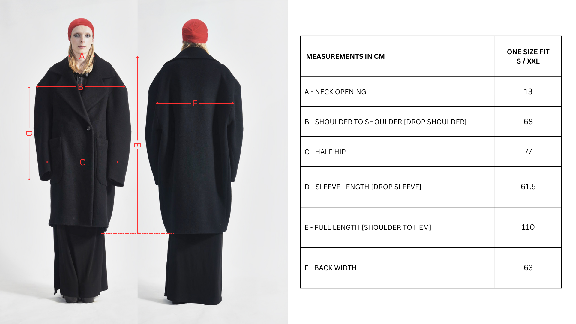 Hoffman Coat size chart 