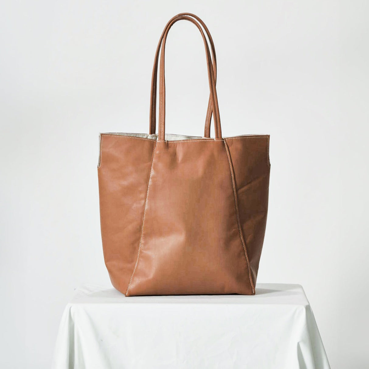 Chucker Tote Tan Lambskin - Front View deadstock material.