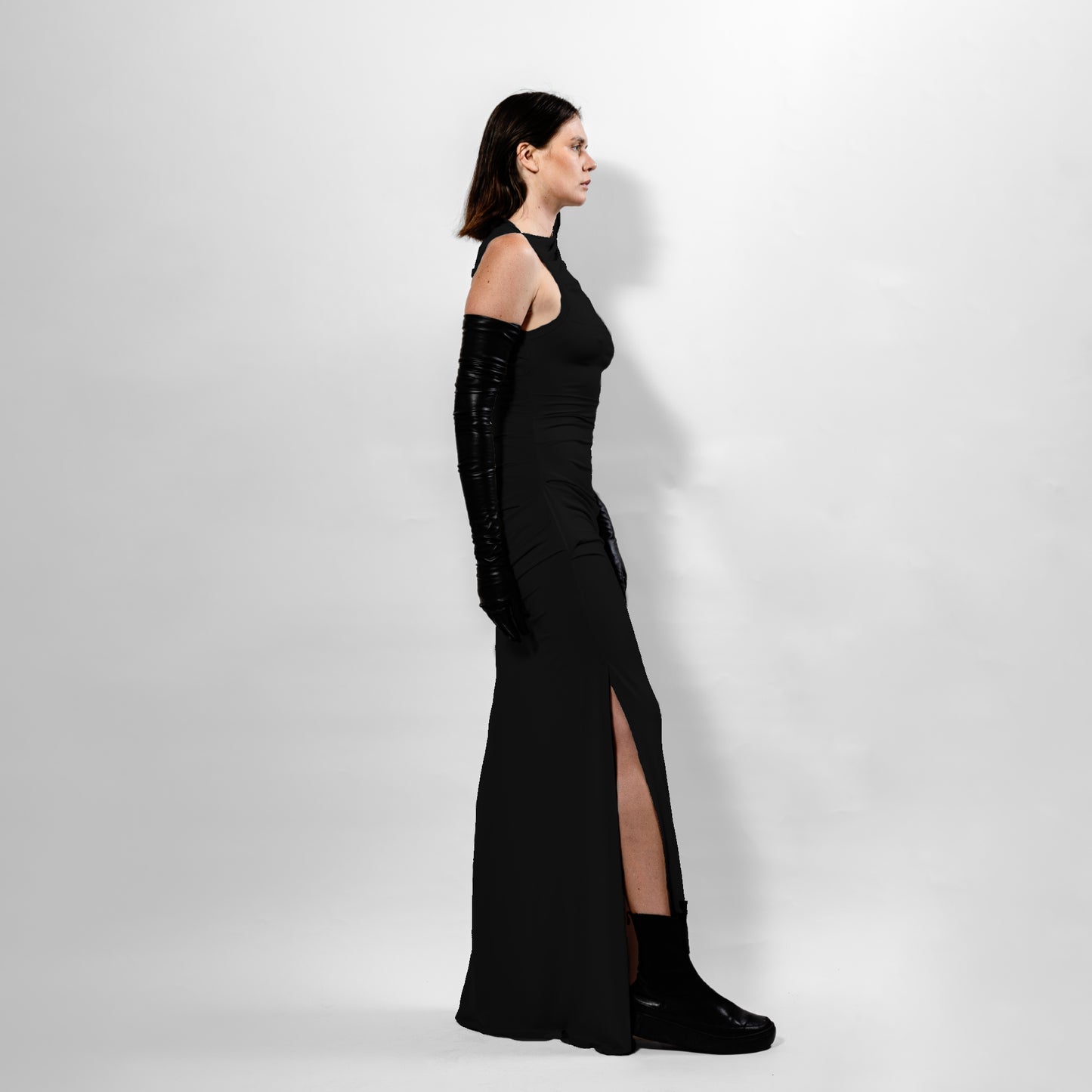 Side Seam Slit Detail of the Paloma Dress - Black