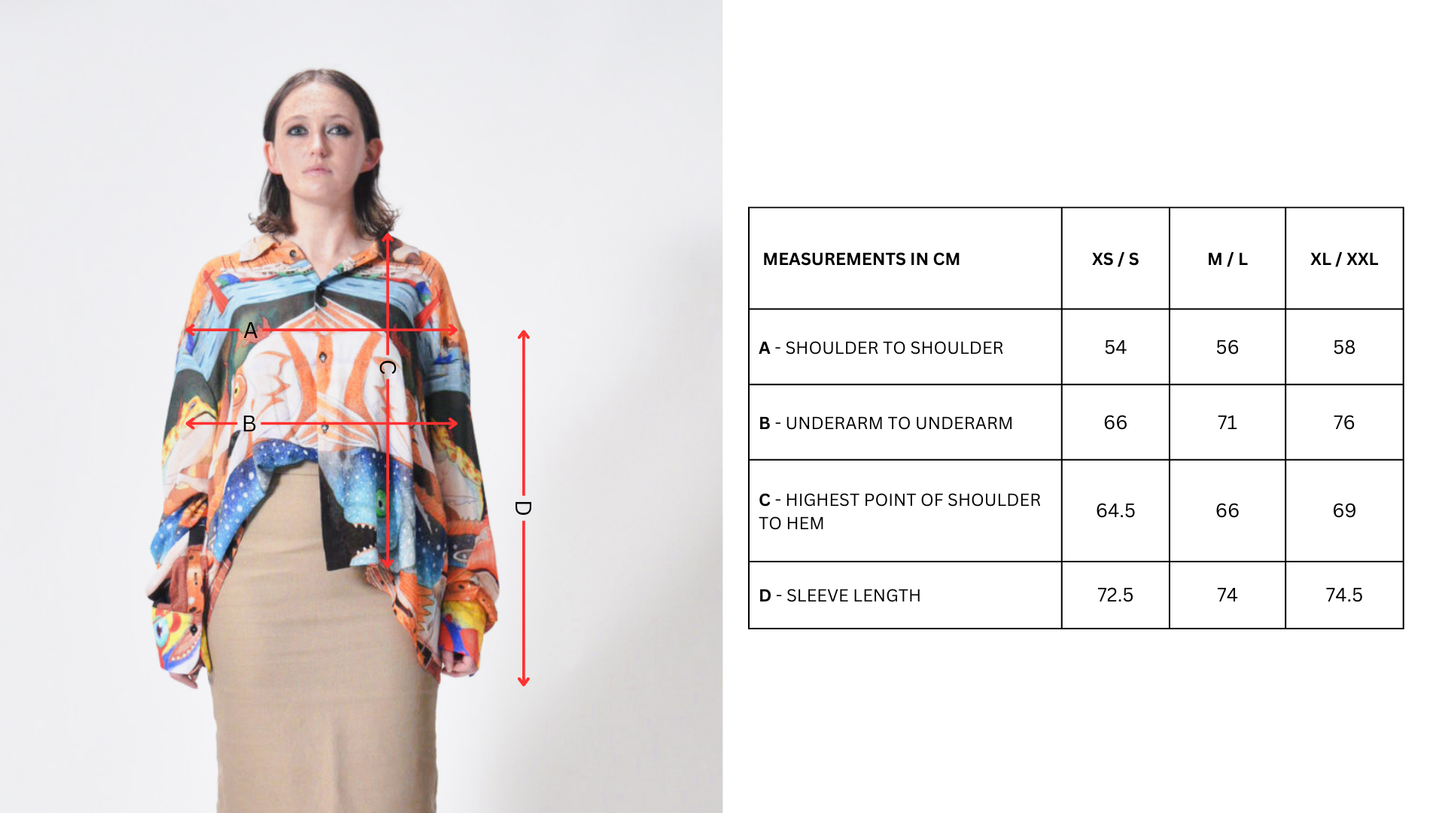 Marq Shirt in Aquatc Print Size Chart.