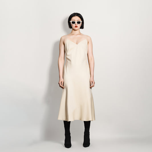 Pear Sorbet/light Beige colour bias cut slip dress