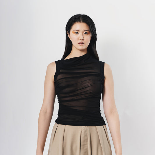 Paloma Top - Black Mesh | Hand Draped Fluidity